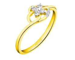 Pierścionek z żółtego złota z diamentami - 0,10 ct - próba 375
