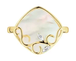 Pierścionek z żółtego złota z diamentami i masą perłową - próba 585