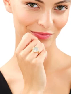 Pierścionek z żółtego złota z diamentami i masą perłową - próba 585