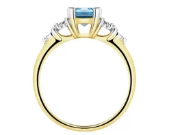 Pierścionek z żółtego złota z brylantami i topazem - próba 585