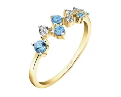 Pierścionek z żółtego złota z brylantem i topazami - próba 375