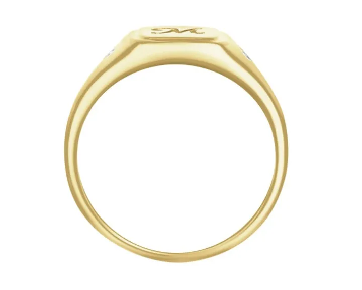 Pierścionek z żółtego złota z diamentami - sygnet - litera M - 0,01 ct - próba 375