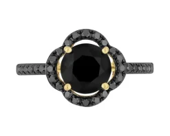 Pierścionek z żółtego złota z czarnymi brylantami i onyksem - próba 585