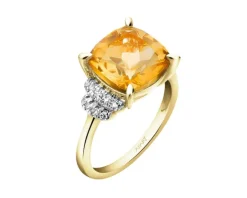 Pierścionek z żółtego złota z diamentami i cytrynem - próba 585