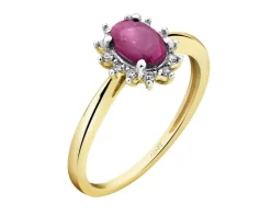 Pierścionek z żółtego złota z diamentami i rubinem - próba 585