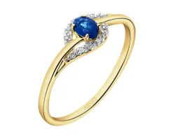 Pierścionek z żółtego złota z diamentami i szafirem - próba 375