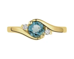 Pierścionek z żółtego złota z brylantami i topazem London Blue - próba 585
