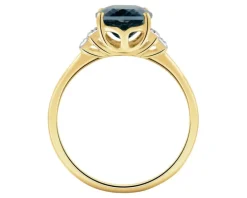 Pierścionek z żółtego złota z diamentami i topazem London Blue - próba 585