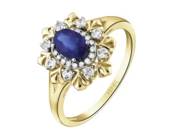 Pierścionek z żółtego złota z diamentami i szafirami - próba 585