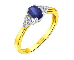 Pierścionek z żółtego złota z brylantami i szafirem - próba 375