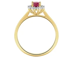 Pierścionek z żółtego złota z diamentami i rubinem - próba 585