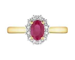 Pierścionek z żółtego złota z diamentami i rubinem - próba 585