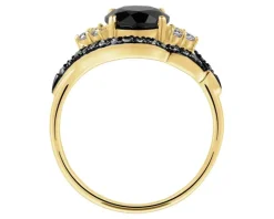 Pierścionek z żółtego złota z brylantami i onyksem - próba 585