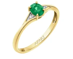 Pierścionek z żółtego złota z diamentami i szmaragdem - próba 585
