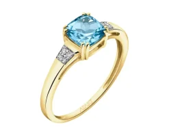 Pierścionek z żółtego złota z diamentami i topazem - próba 375
