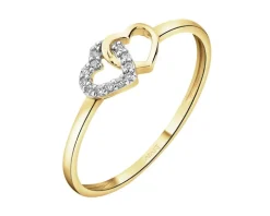 Pierścionek z żółtego złota z diamentami - serca - 0,02 ct - próba 375
