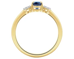 Pierścionek z żółtego złota z diamentami i szafirem syntetycznym - próba 375