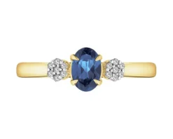Pierścionek z żółtego złota z diamentami i szafirem syntetycznym - próba 375