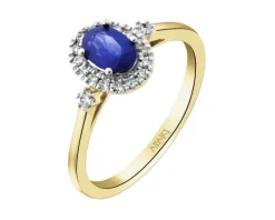 Pierścionek z żółtego złota z brylantami i szafirem - próba 585