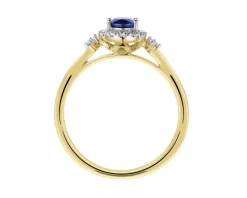 Pierścionek z żółtego złota z brylantami i szafirem - próba 585