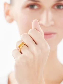 Pierścionek z żółtego złota z diamentami i cytrynem - próba 585