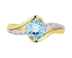 Pierścionek z żółtego złota z diamentami i topazem - próba 585