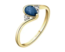 Pierścionek z żółtego złota z brylantami i szafirem - próba 585
