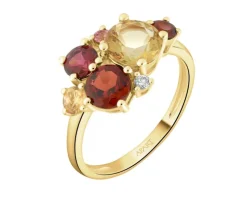 Pierścionek z żółtego złota z brylantami i kamieniami ozdobnymi - próba 585