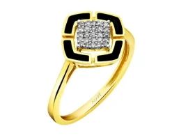 Pierścionek z żółtego złota z diamentami i emalią - 0,08 ct - próba 585