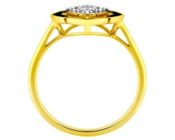 Pierścionek z żółtego złota z diamentami i emalią - 0,08 ct - próba 585