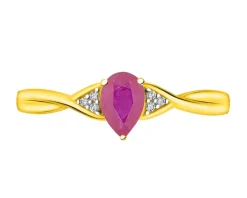 Pierścionek z żółtego złota z diamentami i rubinem - próba 585