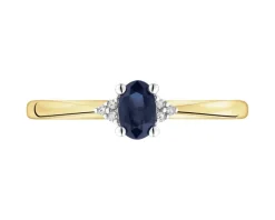Pierścionek z żółtego złota z diamentami i szafirem - próba 375