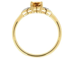 Pierścionek z żółtego złota z diamentami i cytrynem - próba 375