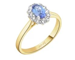 Pierścionek z żółtego złota z diamentami i tanzanitem - próba 585