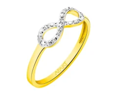 Pierścionek z żółtego złota z diamentami - nieskończoność - 0,03 ct - próba 375