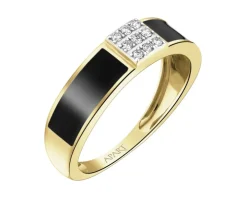 Pierścionek z żółtego złota z brylantami i emalią - 0,08 ct - próba 585