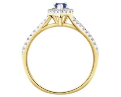 Pierścionek z żółtego złota z brylantami i szafirem - próba 585