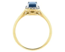 Pierścionek z żółtego złota z diamentami i szafirem - próba 585