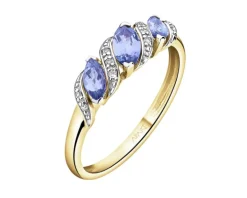 Pierścionek z żółtego złota z diamentami i tanzanitami - próba 585