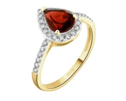 Pierścionek z żółtego złota z brylantami i granatem - próba 585