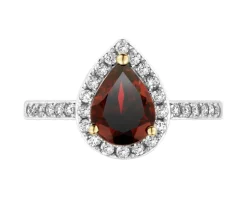 Pierścionek z żółtego złota z brylantami i granatem - próba 585