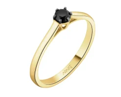 Pierścionek z żółtego złota z czarnym brylantem - 0,25 ct - próba 585