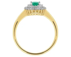 Pierścionek z żółtego złota z brylantami i szmaragdem - próba 585