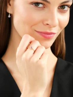 Pierścionek z żółtego złota z brylantami i ametystem - próba 375