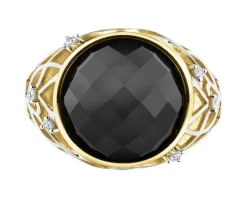 Pierścionek z żółtego złota z brylantami i onyksem - próba 585