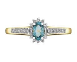 Pierścionek z żółtego złota z diamentami i topazem London Blue - próba 375