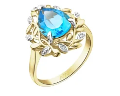Pierścionek z żółtego złota z diamentami i topazem - próba 585