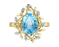 Pierścionek z żółtego złota z diamentami i topazem - próba 585