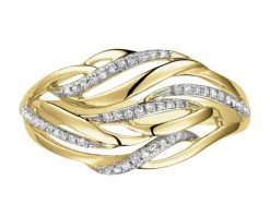 Pierścionek z żółtego złota z diamentami - 0,10 ct - próba 585