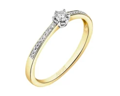Pierścionek z żółtego złota z brylantami - 0,12 ct - próba 585